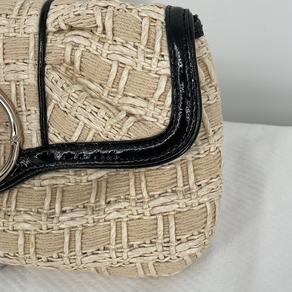 Elaine Turner Wendy Oyster Basketweave‎ with Black Leather trim & Gold hardware - Picture 4 of 10